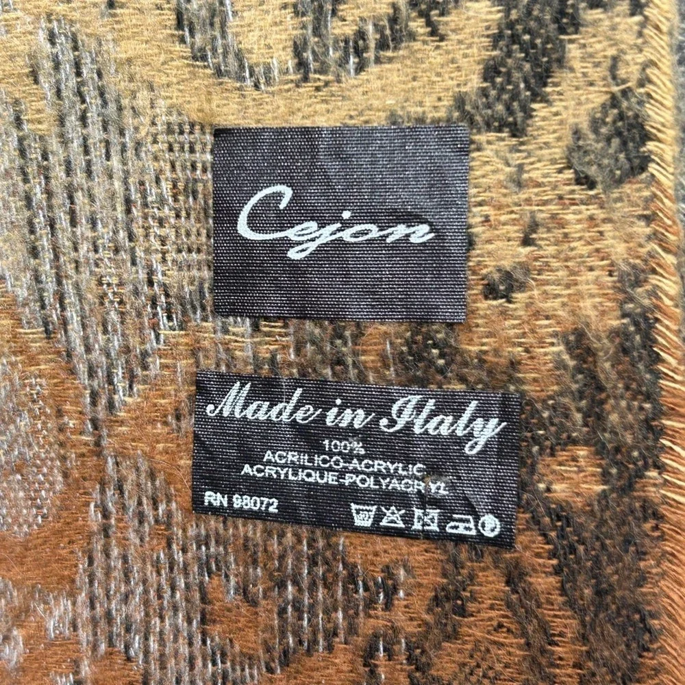 Cejon Scarf OS Womens Brown Boho Paisley Made In Italy Fringe Acrylic Wrap Warm
